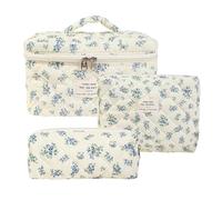 Borsa per cosmetici floreale, set di borse per trucchi floreali - Custodia per borsa per la cura della pelle 3 pezzi,Borsa per cosmetici da viaggio con fiori estetici in cotone, per viaggiare