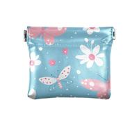 Borsa per cosmetici, impermeabile, in pelle ecologica in poliuretano, per donne e ragazze, colore: blu pastello e bianco pesca farfalla, Farfalla pesca blu pastello bianco, Decorazione