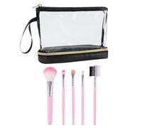 Borsa Per Cosmetici Impermeabile Trasparente Da 1 Pezzo E Pennelli Per Trucco Rosa Da 5 Pezzi, Borsa Per Cosmetici Portatile, Accessori Da Viaggio, Borsa Per Cosmetici Di Grande Capacità