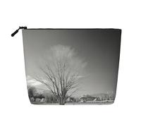 Borsa per cosmetici in finto lino con stampa di albero di salice di grande capacità, organizer per la cura personale adatta per varie occasioni