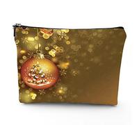 Borsa per cosmetici in lino a tema natalizio, borsa per trucchi da donna, palla di Natale con palline, opera d'arte per le vacanze, organizer per il trucco per borsa regalo impermeabile, multicolore,