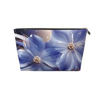 Borsa per cosmetici in pelle con bandiera USA e aquila, grande capacità, portatile, da viaggio, adatta per uso quotidiano e in viaggio, Fiori astratti blu, Taglia unica