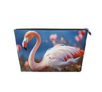 Borsa per cosmetici in pelle con bandiera USA e aquila, grande capacità, portatile, da viaggio, adatta per uso quotidiano e in viaggio, Fenicottero rosa in acqua, Taglia unica