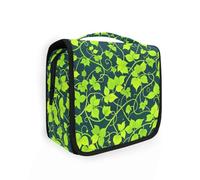 Borsa per cosmetici in rattan vintage con stampa foglia verde con gancio per appendere borse da viaggio cosmetiche leggere per donne verticale autoportante
