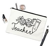 Borsa per cosmetici in tela da donna, colore beige, borsa per il trucco, per dare me insegnante potere, rossetto, organizer per il ritorno a scuola, i migliori regali per insegnanti, Ciliegia, Tema