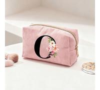 Borsa per cosmetici in velluto a coste con lettere dalla A alla Z personalizzata - Borsa cosmetica da viaggio di grande capacità, cerniera scorrevole, design pieghevole. Adatta come regalo per donne, 