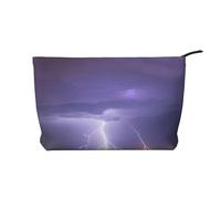 Borsa per cosmetici in velluto a coste con stampa di tempesta di fulmini - Borsa da toilette portatile con cerniera da donna