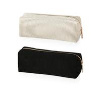 Borsa Per Cosmetici In Velluto A Coste Da 2 Pezzi, Astuccio Per Matite, Borsa Di Grande Capacità, Borsa Di Stoccaggio Portatile, Borsa Da Toilette, Borsa Da Viaggio (Bianco, Nero)