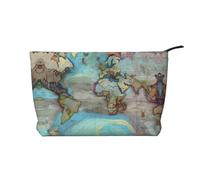 Borsa per cosmetici in velluto a coste stampata con mappa del mondo dei cartoni animati, borsa da toilette portatile da donna con cerniera