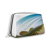 Borsa per cosmetici, motivo pesce, borsa per cosmetici, trotta di pesce che cattura un morso, organizer in pelle borsa per il trucco borsa da toilette riutilizzabile, verde blu, S, Verde Blu_18,