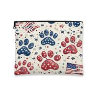 Borsa per cosmetici patriottica, con stelle e zampe, borsa da viaggio per trucco americana, borsa da viaggio per donne, piccola borsa portatile in tela con cerniera, regalo per le vacanze, borsa da