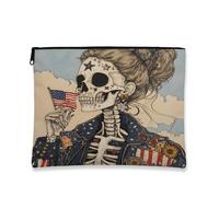 Borsa per cosmetici patriottica, gotico americano, retrò, per la cura della pelle, da viaggio, con cerniera, per donne, regalo per festival, trucchi, piccolo organizer, Blu, 7x9 Inch, Schelet
