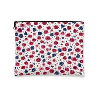 Borsa per cosmetici patriottica, rosa stellata rossa e blu, borsa da viaggio per trucco da donna, piccola borsa portatile con cerniera, organizer per la cura della pelle regalo per l'indipendenza