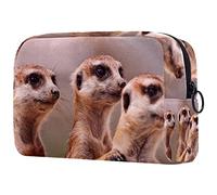 Borsa per cosmetici per donna,borsa per trucco piccola per borsa,animale tre suricati marroni,Borsa per cosmetici da viaggio,Custodia per il trucco