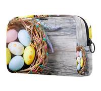 Borsa per cosmetici per donna,borsa per trucco piccola per borsa,Buona Pasqua Uova di Pasqua e fiori,Borsa per cosmetici da viaggio,Custodia per il trucco