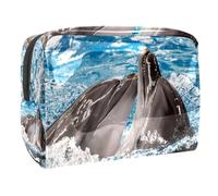 Borsa per cosmetici per donna,borsa per trucco piccola per borsa,delfini che nuotano nell'acqua,Borsa per cosmetici da viaggio,Custodia per il trucco
