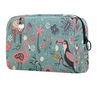 Borsa per cosmetici per donna,borsa per trucco piccola per borsa,fenicottero tropicale pappagalli tucano,Borsa per cosmetici da viaggio,Custodia per il trucco