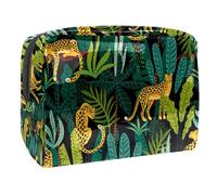 Borsa per cosmetici per donna,borsa per trucco piccola per borsa,foglie tropicali leopardo anima,Borsa per cosmetici da viaggio,Custodia per il trucco