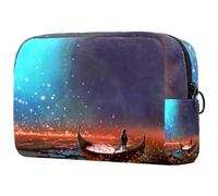 Borsa per cosmetici per donna,borsa per trucco piccola per borsa,galassia barca fuoco e oceano,Borsa per cosmetici da viaggio,Custodia per il trucco