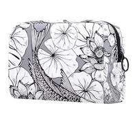 Borsa per cosmetici per donna,borsa per trucco piccola per borsa,pesce koi bianco nero con loto,Borsa per cosmetici da viaggio,Custodia per il trucco