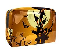 Borsa per cosmetici per donna,borsa per trucco piccola per borsa,pipistrello casa luna halloween,Borsa per cosmetici da viaggio,Custodia per il trucco
