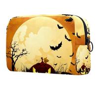 Borsa per cosmetici per donna,borsa per trucco piccola per borsa,pipistrello della luna della zucca di halloween,Borsa per cosmetici da viaggio,Custodia per il trucco