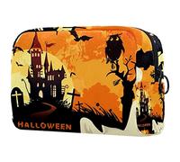 Borsa per cosmetici per donna,borsa per trucco piccola per borsa,pipistrello gufo zucca di halloween,Borsa per cosmetici da viaggio,Custodia per il trucco