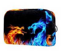 Borsa per cosmetici per donna,borsa per trucco piccola per borsa,rosso fuoco blu e drago,Borsa per cosmetici da viaggio,Custodia per il trucco