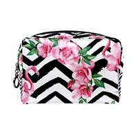 Borsa per cosmetici per donna,borsa per trucco piccola per borsa,strisce di fiori rosa,Borsa per cosmetici da viaggio,Custodia per il trucco