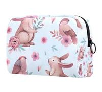 Borsa per cosmetici per donna,borsa per trucco piccola per borsa,uccelli e conigli rosa,Borsa per cosmetici da viaggio,Custodia per il trucco