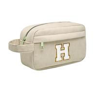 Borsa per cosmetici per donna Personalizzata Iniziale, Pochette Trucchi Viaggio con Tasca Interna, Trousse Trucchi Organizer Cosmetici, Regalo Compleanno Natale Ideale per Donne Ragazze Amic BeigeH
