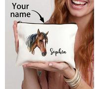 Borsa per cosmetici personalizzata con motivo floreale e cavallo - Leggera, pieghevole, con cerniera, adatta a donne e amanti dei cavalli - Perfetto regalo per feste, multicolore, non difettoso, 1 pez