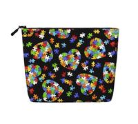 Borsa per cosmetici portatile con cuore per la consapevolezza dell'autismo, custodia per cosmetici in canapa finta, grande borsa per il trucco resistente all'acqua da viaggio