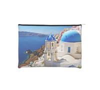 Borsa per cosmetici riutilizzabile in carta Astuccio per cosmetici resistente all'acqua Astucci per trucco da donna Borsa per organizer da viaggio/Isola di Santorini Vista mare