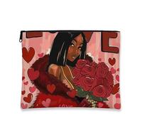 Borsa per cosmetici romantica, astuccio per trucchi con cuori rossi per donne, piccola borsa portatile in tela con cerniera, borsa da toilette regalo per San Valentino, Rosso, 7x9 Inch, Cuori