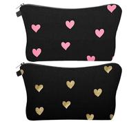 Borsa Per Cosmetici Stampata A Forma Di Cuore Da 2 Pezzi, Borsa Per Cosmetici Da Viaggio Portatile, Mini Borsa Per Cosmetici, Portamonete Con Cerniera, Borsa Per Articoli Da Toilette