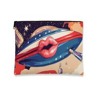 Borsa per cosmetici Surreal Pop Art con cerniera, piccola borsa portatile in tela, regalo estivo per viaggi e vacanze, Multicolore, 7x9 Inch, Ufo