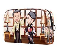 Borsa per cosmetici tradizionale con coppia giapponese che indossa kimono da donna, borsa da viaggio per articoli da toeletta grandi e pratica borsa organizer con cerniera, Multi,