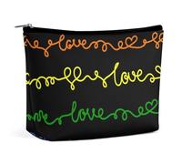 Borsa per cosmetici trapezoidale da donna con cerniera, organizer portatile, con scritta Love Word Hearts Handwritten Line, borsa da toilette, astuccio per cosmetici