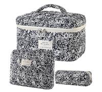 Borsa Per Cosmetici Trapuntata - 3 Pezzi Borsa Per Cosmetici Grande In Cotone Trapuntato Con Cerniera, Per Da Donna, Per Le Donne Scuola All'aperto Per La Casa Cura Della Pelle