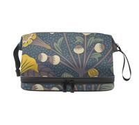 Borsa per cosmetici vintage a doppio strato con fiore mattutino gloria per donne e ragazze, borsa da viaggio per trucchi pratica borsa organizer con scomparto per pennelli, Multi, 27x15x14