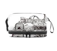 Borsa per cosmetici vintage a doppio strato con pompa a vapore sulla carrozza, per donne e ragazze, borsa da viaggio per trucchi pratica borsa organizer con scomparto per pennelli, Multi, 27x15x14