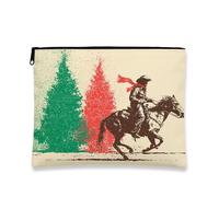 Borsa per cosmetici vintage con cowboy, borsa per trucco rustica Wild West da donna, organizer portatile in tela con cerniera, borsa da toilette da viaggio per vacanze, Beige, 7x9 Inch, Cowboy