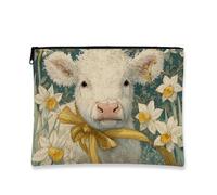 Borsa per cosmetici vintage floreale, con narcisi bianchi, piccola pochette medievale da viaggio per il trucco da donna, organizer per articoli da toeletta in tela con cerniera, regalo primaverile e