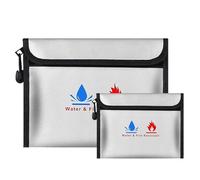 Borsa per documenti ignifuga 23.4 x18.1cm & 20.4 x 13.4cm impermeabile e ignifuga, 2 pezzi, per documenti, denaro, passaporto, file bancari e contanti (grigio)