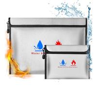 Borsa per documenti ignifuga 38 x 28cm & 23 x 17.5cm impermeabile e ignifuga, 2 pezzi, per documenti, denaro, passaporto, file bancari e contanti (grigio)