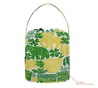 Borsa per filati all'uncinetto con design a forma di vaso di elefante, verde e giallo, con fori, borsa da viaggio per ferri da maglia