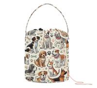 Borsa per filati all'uncinetto con simpatici cani in stile cartone animato, piccola borsa organizer per filati portatile per lavori a maglia, per progetti all'uncinetto, matassa, accessori per aghi