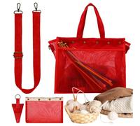 Borsa per filati all'uncinetto, trasparente, design forato, borsa tote per ferri da maglia, per viaggi, interni, casa, scuola, fidanzata, moglie, amica, sorella, figlia, Rosso, Refer to description