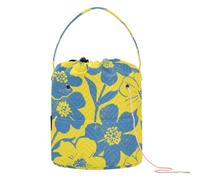 Borsa per filati con stampa a blocchi di legno con fiori gialli e blu, borsa organizer per filati per kit di lavoro a maglia, separatore di filati all'uncinetto